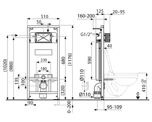 Schéma technique d''un bâti-support avec indications de dimension