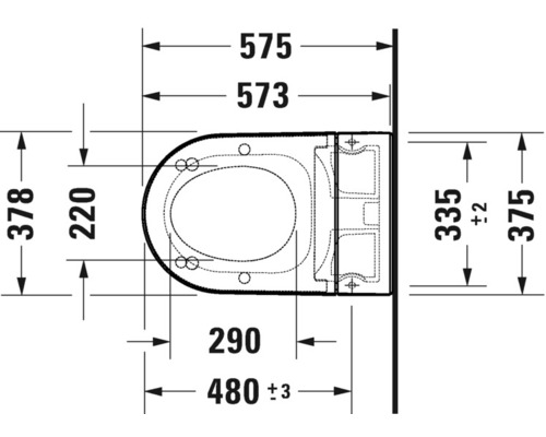 Technische Zeichnung eines Wand-WCs mit Maßen