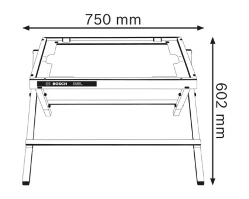 Zeichnung eines Arbeitstisches mit den Maßen 750 mm Breite und 602 mm Höhe.