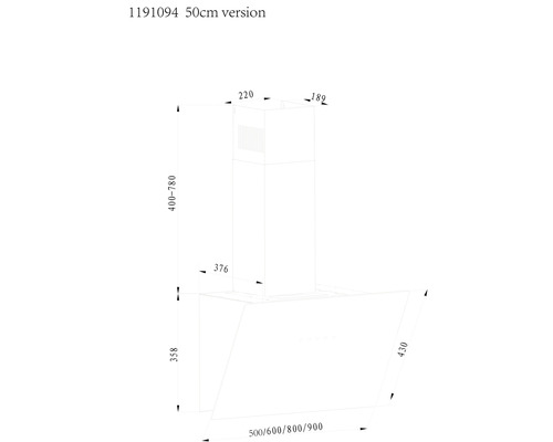 Dessin technique d''une hotte aspirante avec dimensions