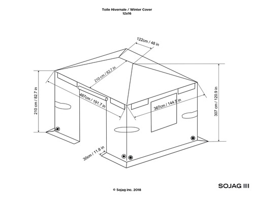Dessin technique couverture d''hiver avec dimensions