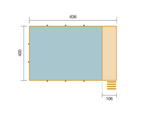 Schéma technique d''une tonnelle de jardin mesurant 636 x 400 x 106 centimètres