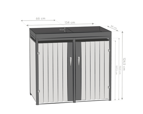 Abbildung eines Mülltonnenhauses mit Maßangaben.