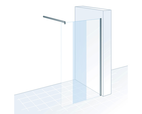 Paroi de douche avec barre de stabilisation et profilé mural