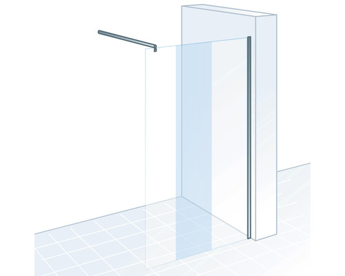 Paroi de douche avec barre de stabilisation pour montage dans la salle de bain
