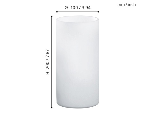 Cylindre en verre blanc avec des dimensions de hauteur 200 millimètres et diamètre 100 millimètres