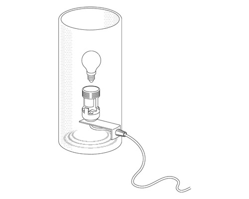 Illustration d''une lampe avec douille et ampoule dans un abat-jour cylindrique.