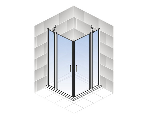 Douche d''angle avec portes en verre dans une salle de bain