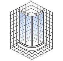 Cabine de douche d''angle avec accès d''angle dans une salle de bain