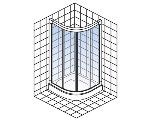 Cabine de douche d''angle avec accès d''angle dans une salle de bain