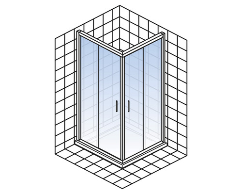 Douche d''angle avec portes en verre dans une salle de bains avec carrelage