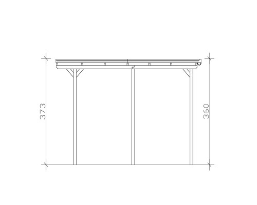 Technische Zeichnung eines Holzcarports mit Maßangaben