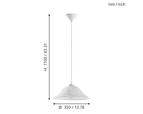 Lampe suspendue blanche d''un diamètre de 350 mm et d''une hauteur de 1100 mm