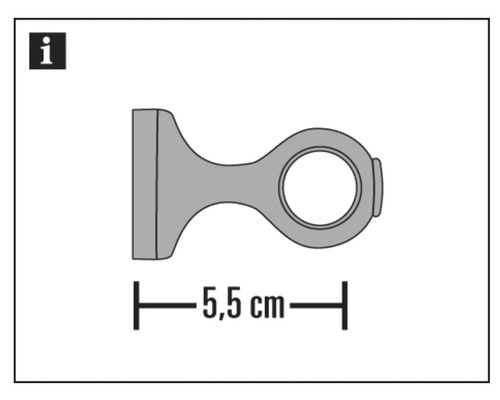 Abbildung einer Gardinenstangenhalterung mit den Maßen 5,5 cm.