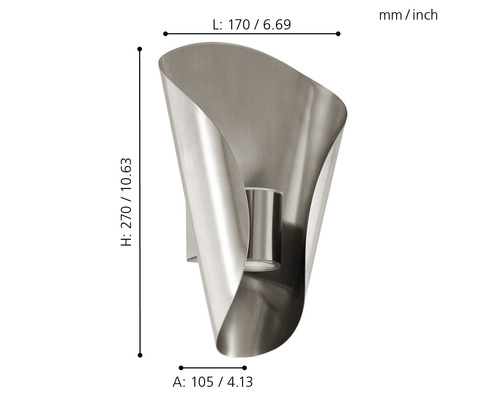 Wandleuchte aus Metall mit Maßangaben