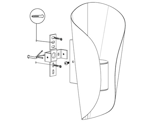 Explosionszeichnung einer Wandleuchte mit Befestigungsmaterial