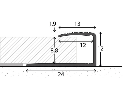 Dessin technique d''un profil de bordure d''escalier avec dimensions