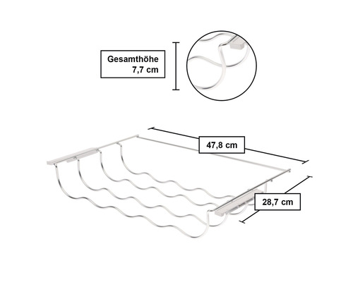 Étagère à bouteilles mesurant 47,8 cm de large, 28,7 cm de profondeur et 7,7 cm de haut
