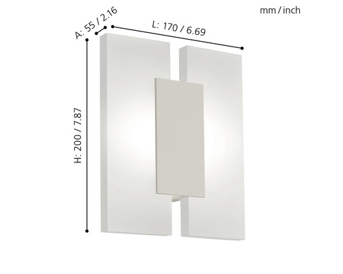 Abmessungen des Akustikbildes: Höhe 200 mm, Breite 170 mm, Tiefe 55 mm