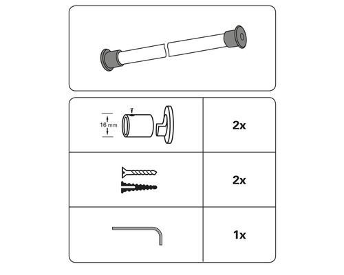 Image des pièces d''une barre de douche avec vis et matériel de montage