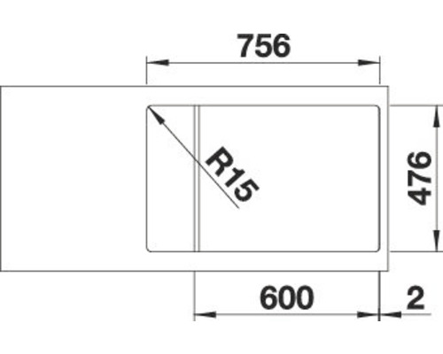 Skizze einer Spüle mit Maßangaben