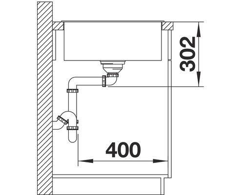 Schéma d''un évier avec siphon et dimensions