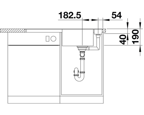 Schéma d''un évier avec dimensions pour l''aménagement de la cuisine