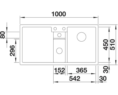 Schéma technique d''un évier de cuisine avec des dimensions de 1000 x 510 millimètres.