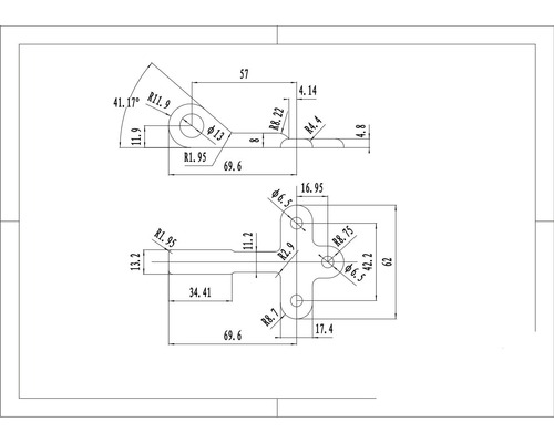 Technische Zeichnung mit Maßen eines Bauteils