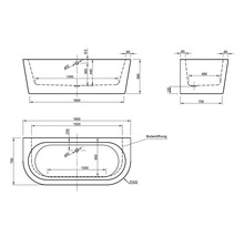 Schéma technique d''une baignoire avec cotes