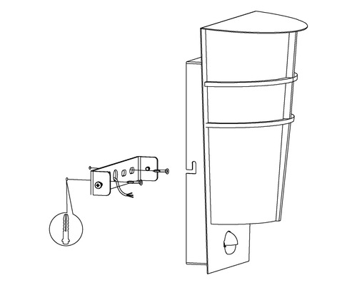 Zeichnung einer Wandleuchte mit Befestigungsmaterial.