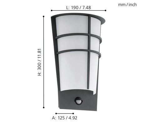 Abmessungen einer Wandleuchte mit Bewegungsmelder