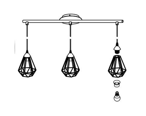 Dreiflammige Deckenleuchte mit geometrischen Lampenschirmen