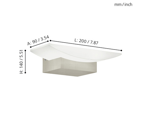 Abmessungen einer Wandleuchte mit rechteckiger Form
