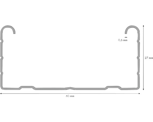 Profilquerschnitt mit Abmessungen 60 Millimeter mal 27 Millimeter