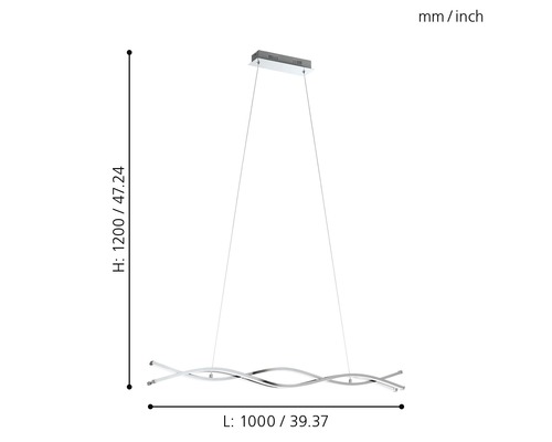 Image d''une suspension avec les dimensions hauteur 1200 millimètres et longueur 1000 millimètres.