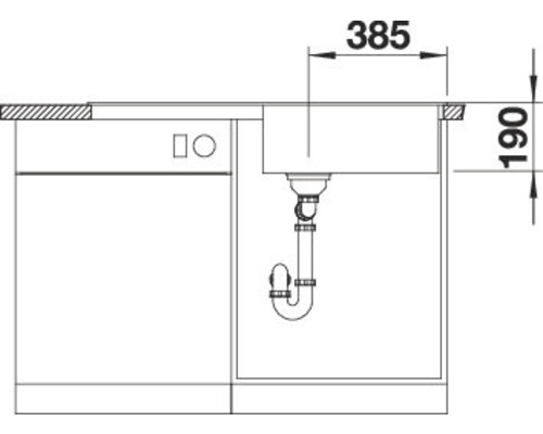 Dessin technique d''un évier avec les dimensions 385 et 190.