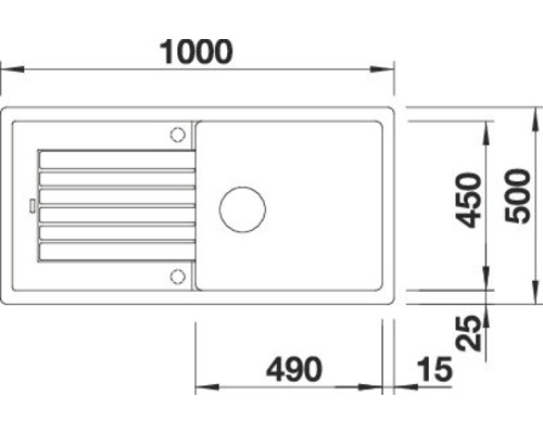 Technische Zeichnung einer Küchenspüle mit Maßangaben