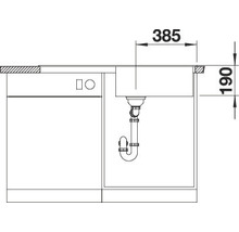Technische Zeichnung einer Spüle mit den Maßen 385 mal 190 Millimeter.