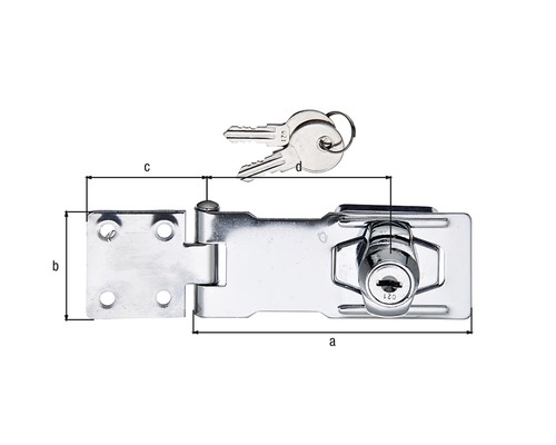 Riegel mit Schlüssel und Maßangaben