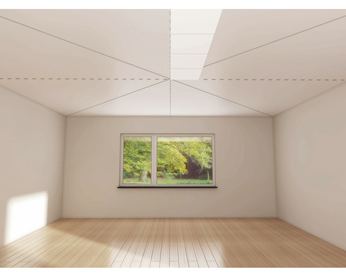 Pièce lumineuse avec fenêtre de toit, murs et plancher en bois