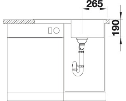Dessin d''un meuble sous-évier avec des dimensions de 265 sur 190 millimètres.