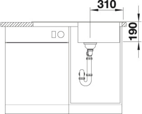 Dessin technique d''un évier avec des dimensions de 310 sur 190 millimètres.