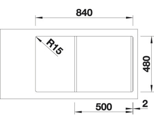Schéma d''un évier avec des dimensions de 840 x 480 mm