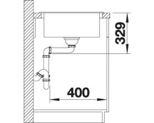 Dessin d''un évier avec des dimensions de 329 et 400 à des fins d''installation