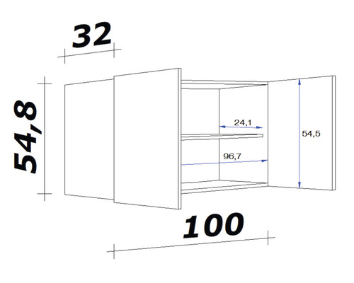 Zeichnung eines Wandschranks mit Maßangaben