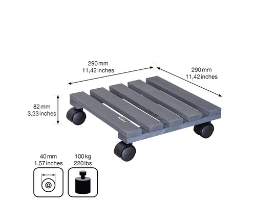Planche à roulettes en bois avec dimensions et informations sur le poids