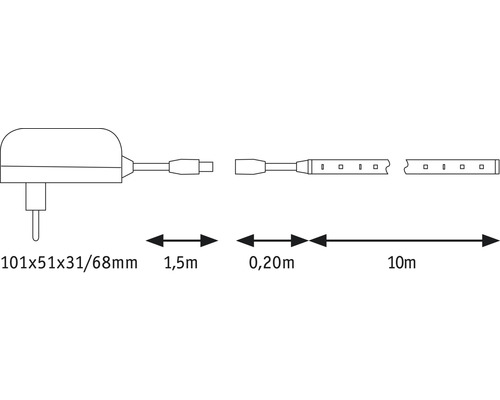 Dimensions et longueurs de câble d''une guirlande lumineuse LED