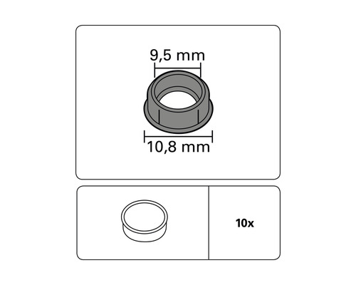 Illustration d''une douille de dimensions 9,5 mm et 10,8 mm, 10 pièces