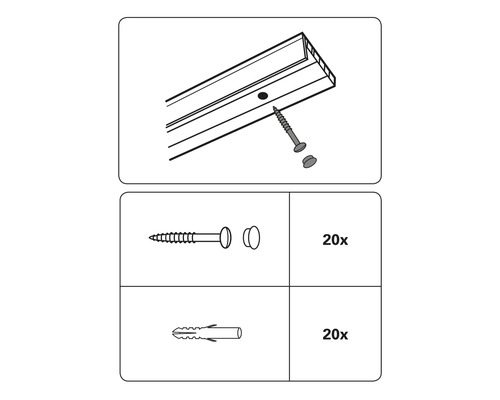 Illustration einer Gardinenstange mit Schrauben und Dübeln, 20 Stück